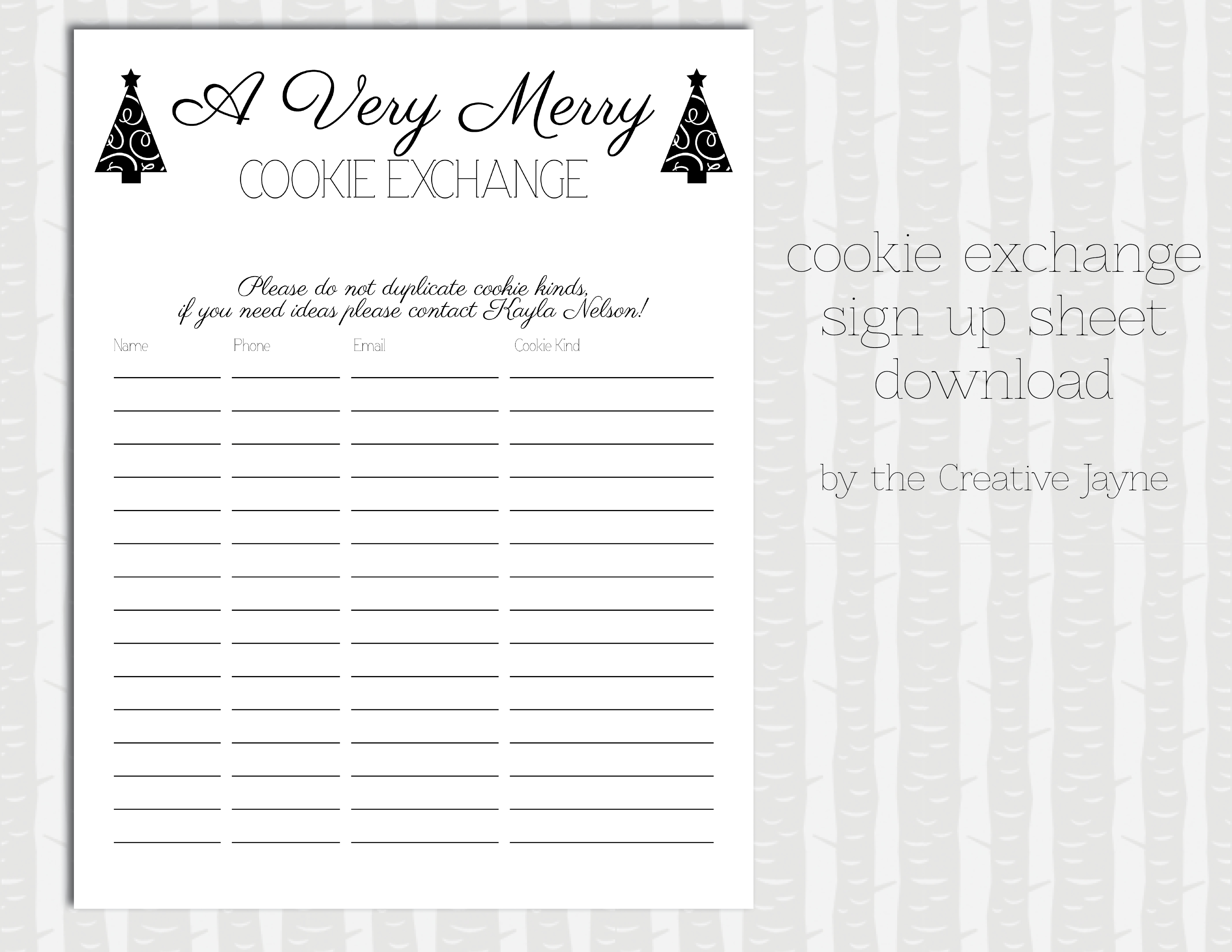 cookie exchange sign up sheet by the creative jayne
